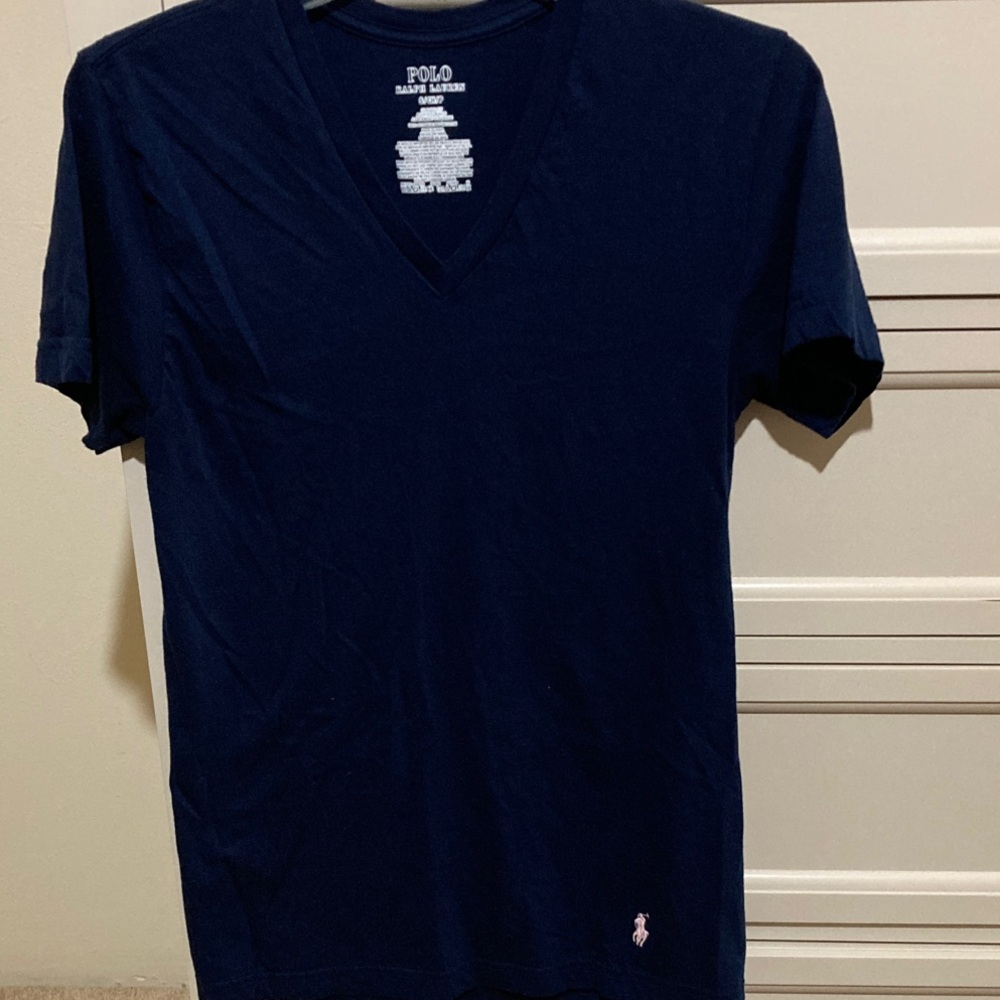 Polo by Ralph Lauren Men's Dark Blue V-Neck T-Shirt Size S